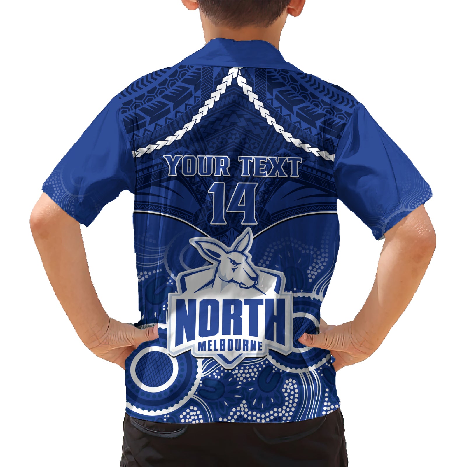 Personalised North Melbourne Football Hawaiian Shirt Kangaroos Aboriginal Mix Polynesian Pattern LT14