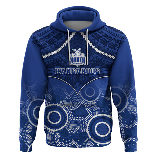 Personalised North Melbourne Football Hoodie Kangaroos Aboriginal Mix Polynesian Pattern LT14