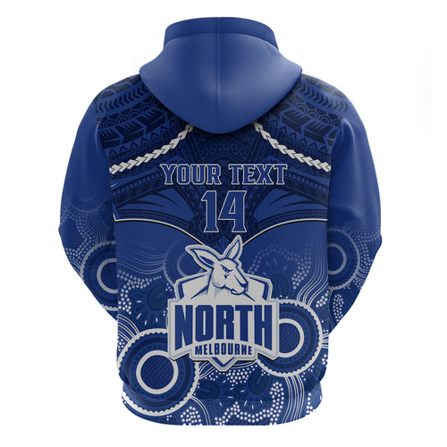 Personalised North Melbourne Football Hoodie Kangaroos Aboriginal Mix Polynesian Pattern LT14