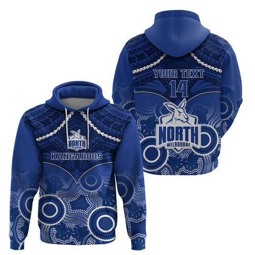 Personalised North Melbourne Football Hoodie Kangaroos Aboriginal Mix Polynesian Pattern LT14