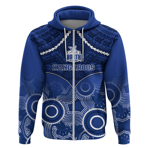 Personalised North Melbourne Football Hoodie Kangaroos Aboriginal Mix Polynesian Pattern LT14