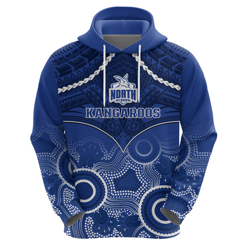 Personalised North Melbourne Football Hoodie Kangaroos Aboriginal Mix Polynesian Pattern LT14