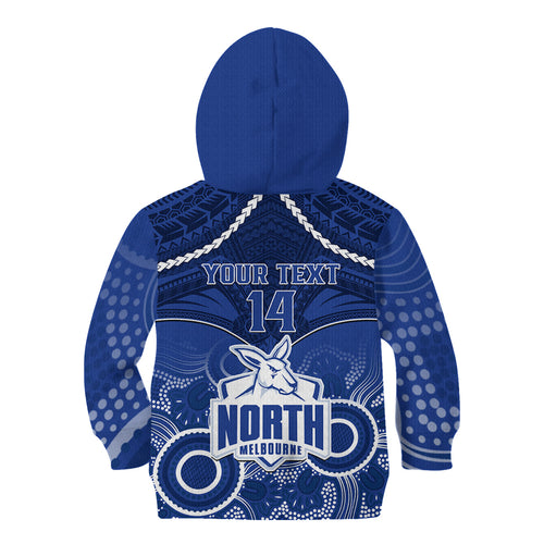 Personalised North Melbourne Football Kid Hoodie Kangaroos Aboriginal Mix Polynesian Pattern LT14