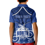 Personalised North Melbourne Football Kid Polo Shirt Kangaroos Aboriginal Mix Polynesian Pattern LT14