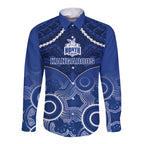 Personalised North Melbourne Football Long Sleeve Button Shirt Kangaroos Aboriginal Mix Polynesian Pattern LT14