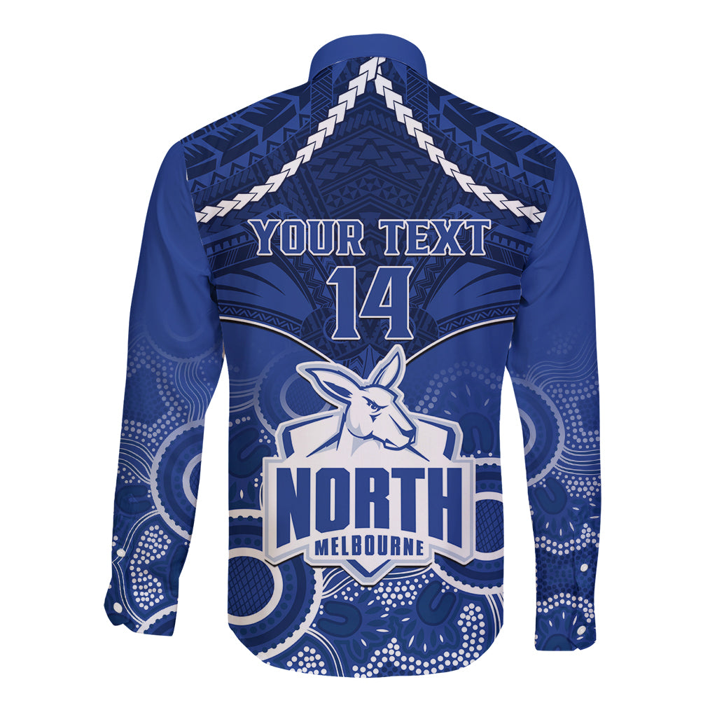 Personalised North Melbourne Football Long Sleeve Button Shirt Kangaroos Aboriginal Mix Polynesian Pattern LT14