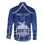 Personalised North Melbourne Football Long Sleeve Button Shirt Kangaroos Aboriginal Mix Polynesian Pattern LT14