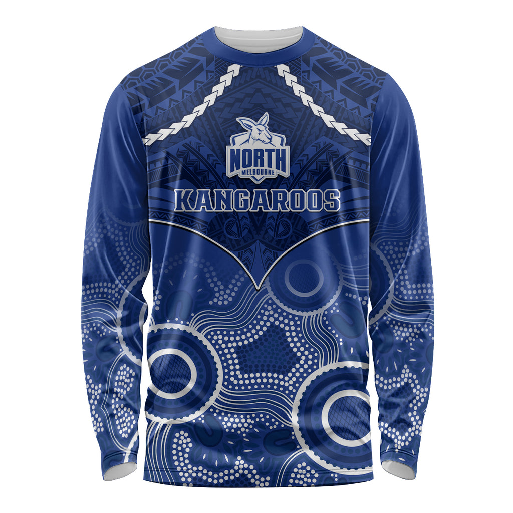 Personalised North Melbourne Football Long Sleeve Shirt Kangaroos Aboriginal Mix Polynesian Pattern LT14