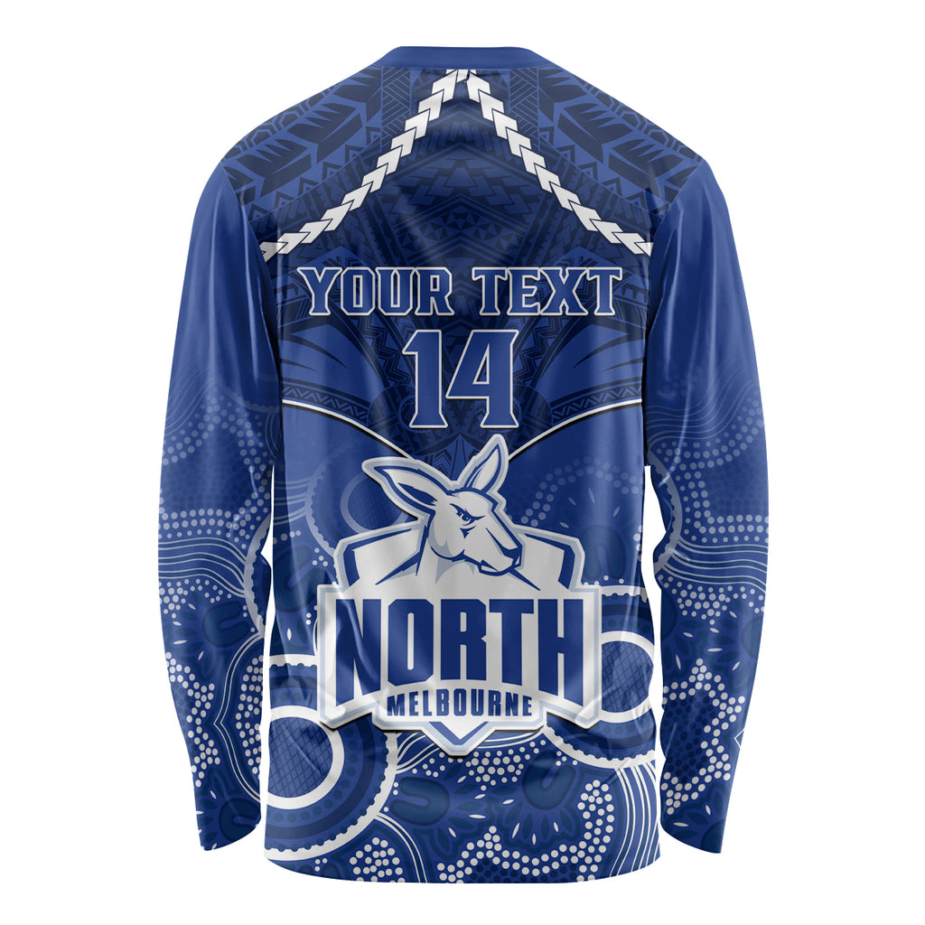 Personalised North Melbourne Football Long Sleeve Shirt Kangaroos Aboriginal Mix Polynesian Pattern LT14