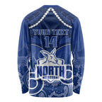 Personalised North Melbourne Football Long Sleeve Shirt Kangaroos Aboriginal Mix Polynesian Pattern LT14