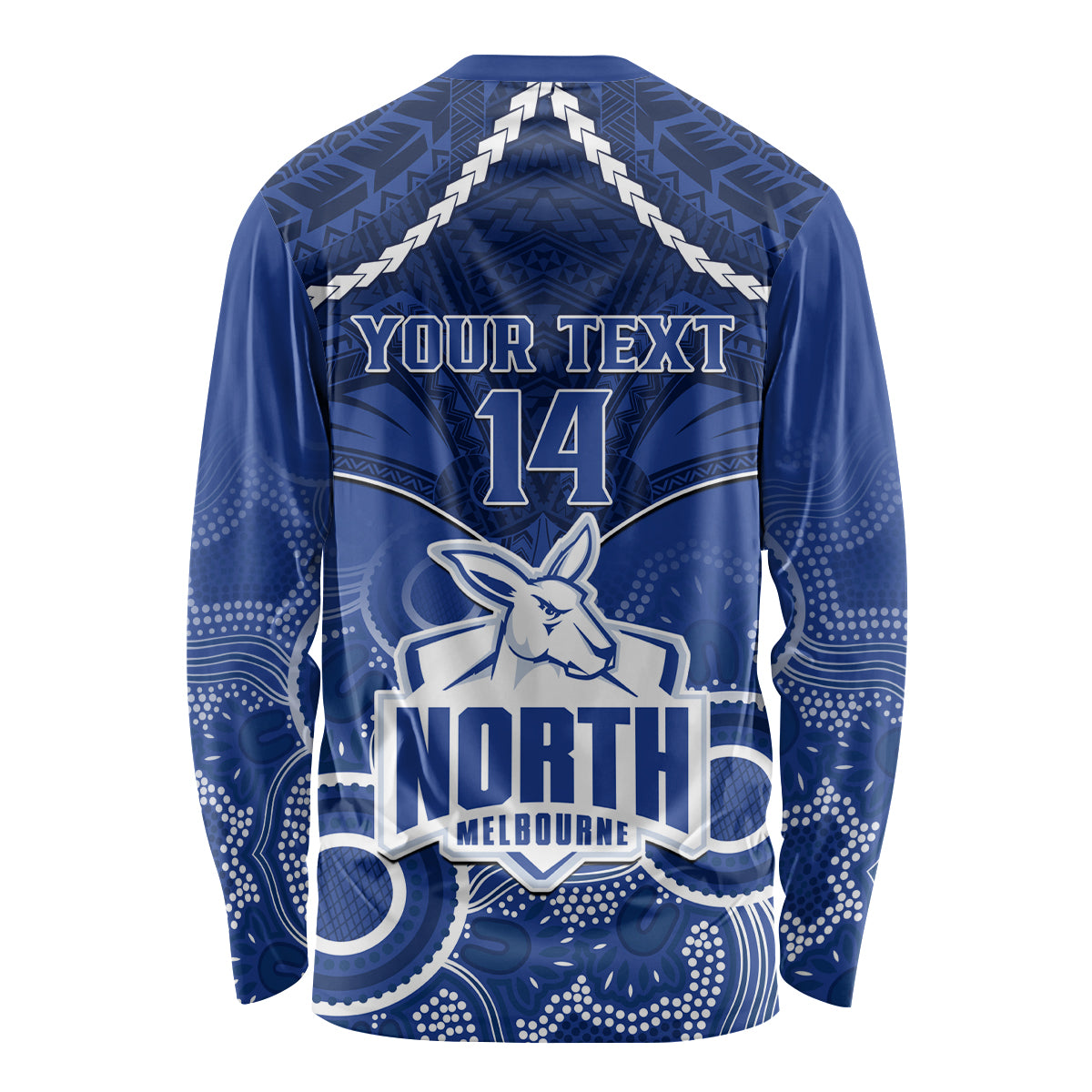 Personalised North Melbourne Football Long Sleeve Shirt Kangaroos Aboriginal Mix Polynesian Pattern LT14