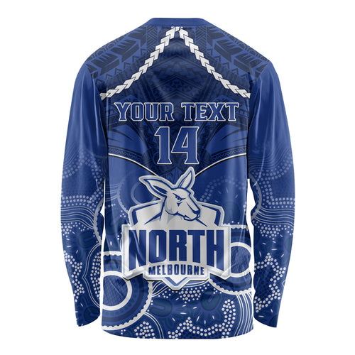 Personalised North Melbourne Football Long Sleeve Shirt Kangaroos Aboriginal Mix Polynesian Pattern LT14
