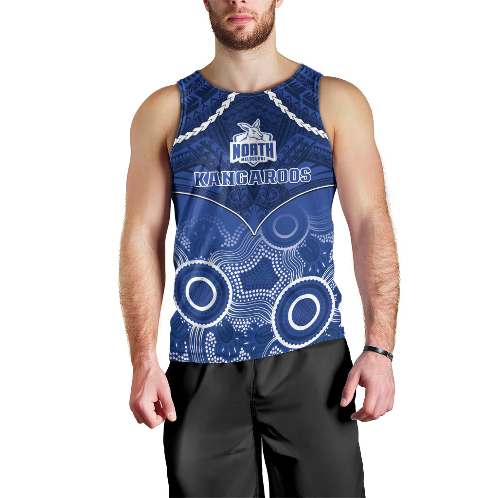 Personalised North Melbourne Football Men Tank Top Kangaroos Aboriginal Mix Polynesian Pattern LT14