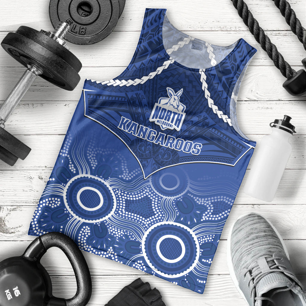 Personalised North Melbourne Football Men Tank Top Kangaroos Aboriginal Mix Polynesian Pattern LT14