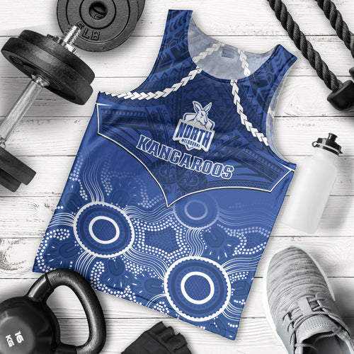 Personalised North Melbourne Football Men Tank Top Kangaroos Aboriginal Mix Polynesian Pattern LT14
