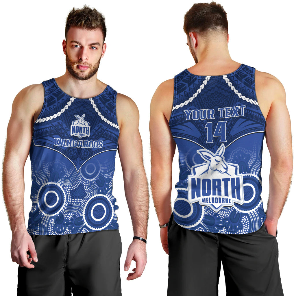 Personalised North Melbourne Football Men Tank Top Kangaroos Aboriginal Mix Polynesian Pattern LT14
