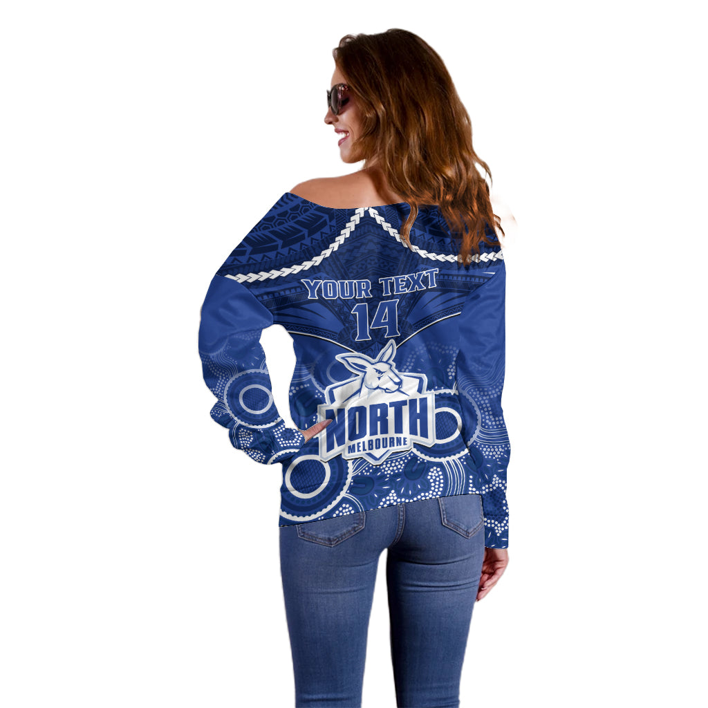 Personalised North Melbourne Football Off Shoulder Sweater Kangaroos Aboriginal Mix Polynesian Pattern LT14