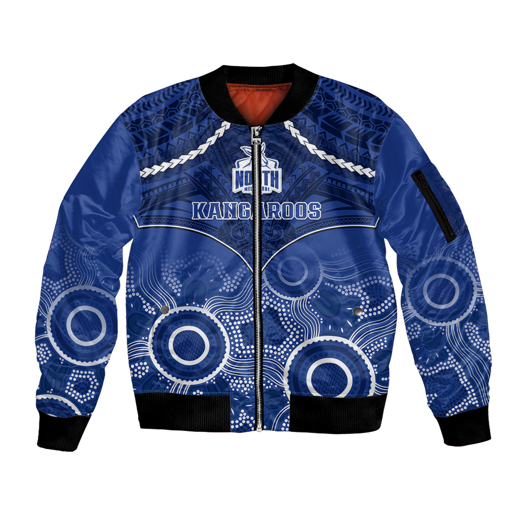 Personalised North Melbourne Football Sleeve Zip Bomber Jacket Kangaroos Aboriginal Mix Polynesian Pattern LT14