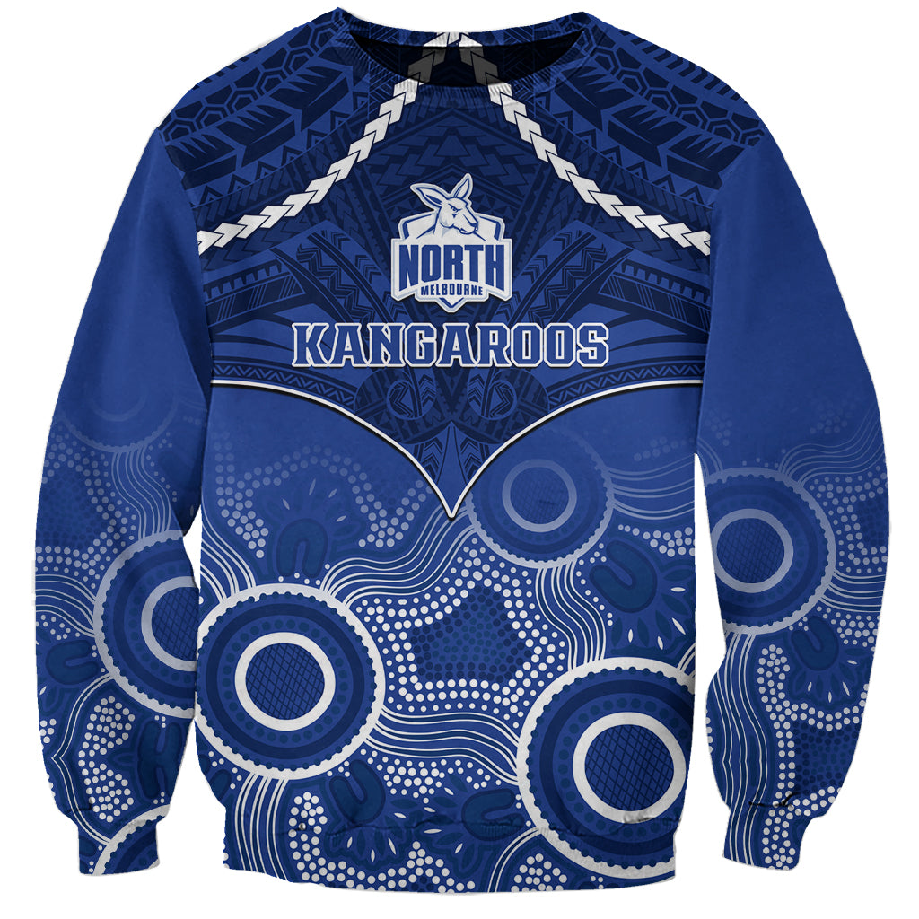 Personalised North Melbourne Football Sweatshirt Kangaroos Aboriginal Mix Polynesian Pattern LT14