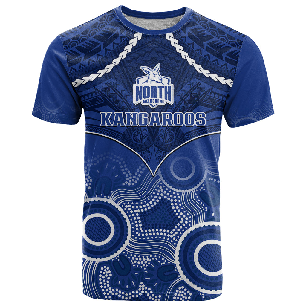 Personalised North Melbourne Football T Shirt Kangaroos Aboriginal Mix Polynesian Pattern LT14