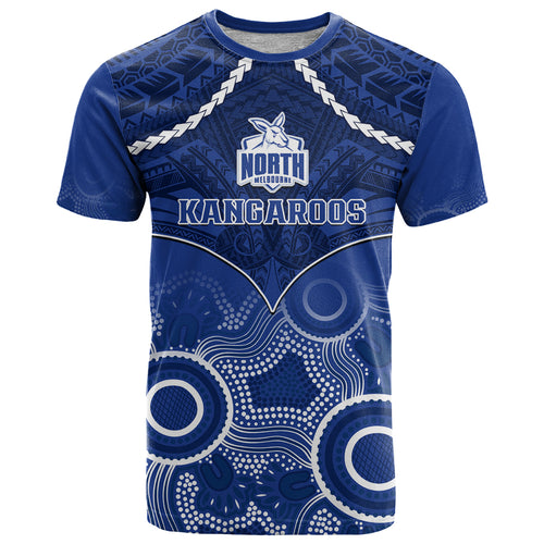 Personalised North Melbourne Football T Shirt Kangaroos Aboriginal Mix Polynesian Pattern LT14