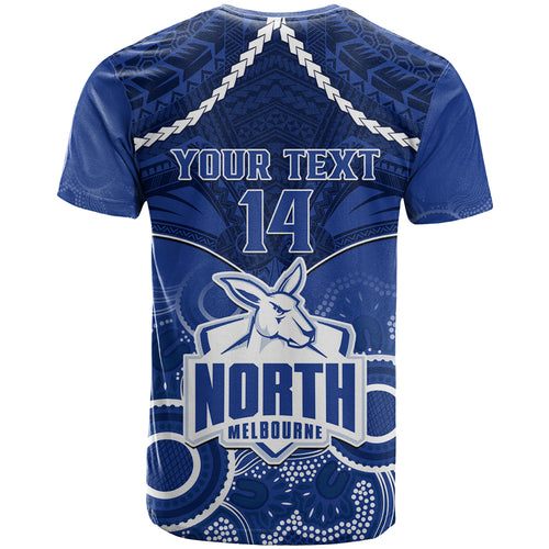 Personalised North Melbourne Football T Shirt Kangaroos Aboriginal Mix Polynesian Pattern LT14