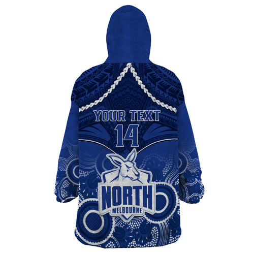 Personalised North Melbourne Football Wearable Blanket Hoodie Kangaroos Aboriginal Mix Polynesian Pattern LT14