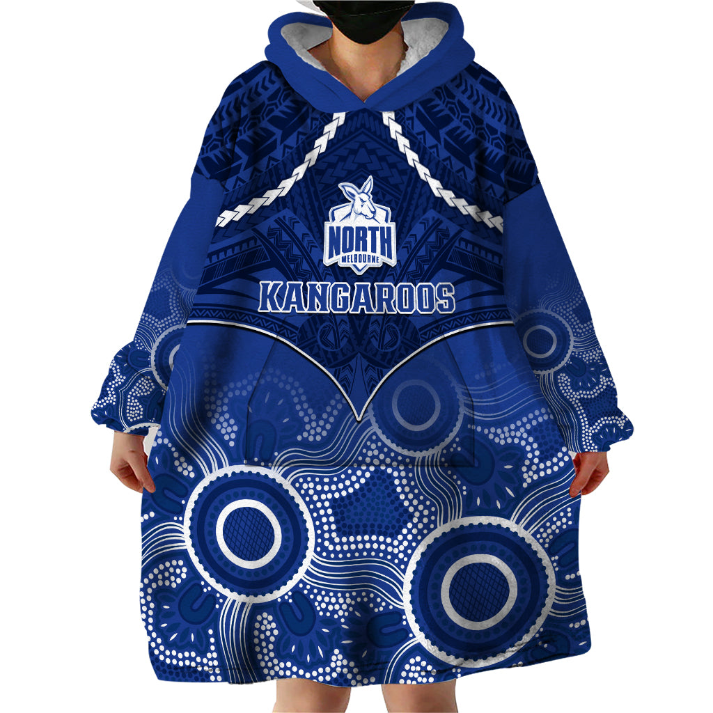 Personalised North Melbourne Football Wearable Blanket Hoodie Kangaroos Aboriginal Mix Polynesian Pattern LT14