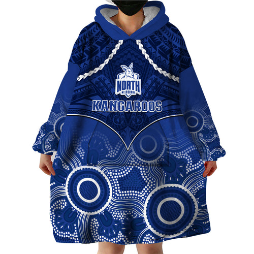 Personalised North Melbourne Football Wearable Blanket Hoodie Kangaroos Aboriginal Mix Polynesian Pattern LT14