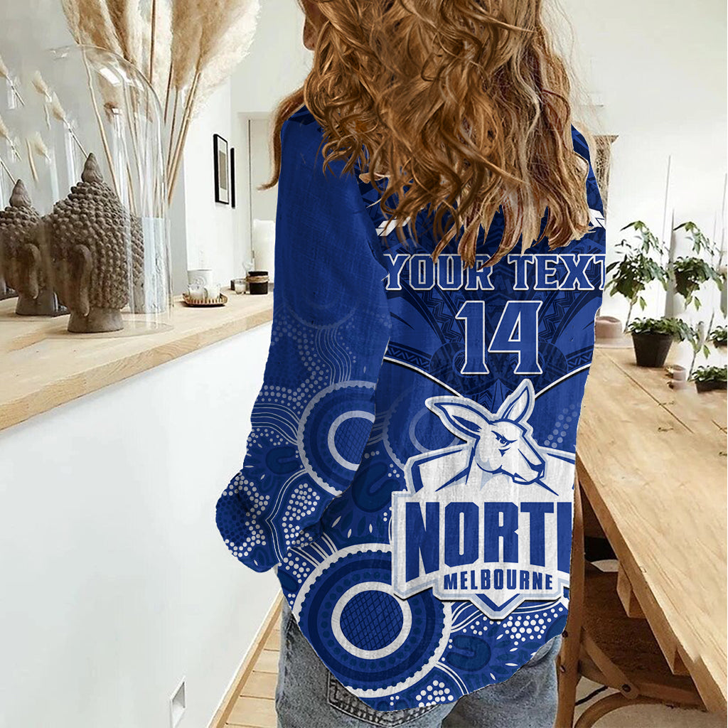 Personalised North Melbourne Football Women Casual Shirt Kangaroos Aboriginal Mix Polynesian Pattern LT14