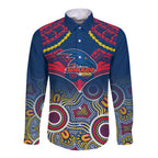 Adelaide Crows Football Long Sleeve Button Shirt Aboriginal Mix Polynesian Pattern LT14
