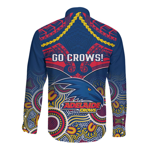 Adelaide Crows Football Long Sleeve Button Shirt Aboriginal Mix Polynesian Pattern LT14