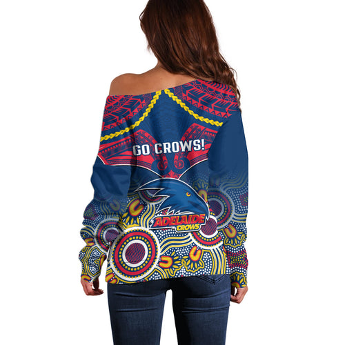 Adelaide Crows Football Off Shoulder Sweater Aboriginal Mix Polynesian Pattern LT14