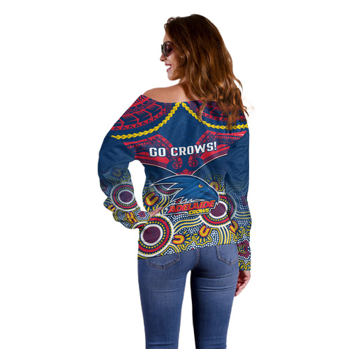 Adelaide Crows Football Off Shoulder Sweater Aboriginal Mix Polynesian Pattern LT14