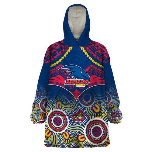Adelaide Crows Football Wearable Blanket Hoodie Aboriginal Mix Polynesian Pattern LT14