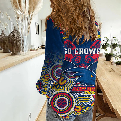 Adelaide Crows Football Women Casual Shirt Aboriginal Mix Polynesian Pattern LT14