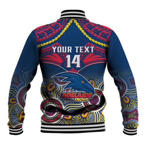 Personalised Adelaide Crows Football Baseball Jacket Aboriginal Mix Polynesian Pattern LT14