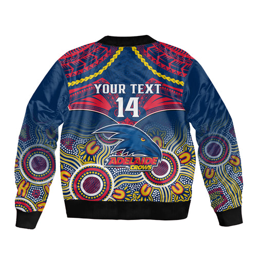 Personalised Adelaide Crows Football Bomber Jacket Aboriginal Mix Polynesian Pattern LT14