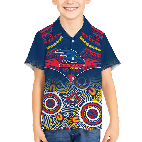 Personalised Adelaide Crows Football Hawaiian Shirt Aboriginal Mix Polynesian Pattern LT14