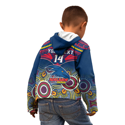 Personalised Adelaide Crows Football Kid Hoodie Aboriginal Mix Polynesian Pattern LT14