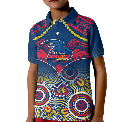 Personalised Adelaide Crows Football Kid Polo Shirt Aboriginal Mix Polynesian Pattern LT14