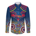 Personalised Adelaide Crows Football Long Sleeve Button Shirt Aboriginal Mix Polynesian Pattern LT14