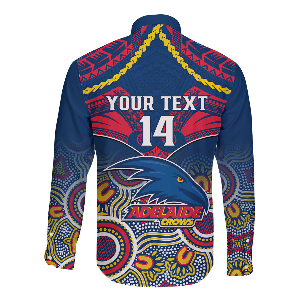 Personalised Adelaide Crows Football Long Sleeve Button Shirt Aboriginal Mix Polynesian Pattern LT14