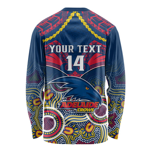 Personalised Adelaide Crows Football Long Sleeve Shirt Aboriginal Mix Polynesian Pattern LT14