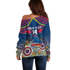 Personalised Adelaide Crows Football Off Shoulder Sweater Aboriginal Mix Polynesian Pattern LT14
