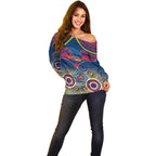 Personalised Adelaide Crows Football Off Shoulder Sweater Aboriginal Mix Polynesian Pattern LT14