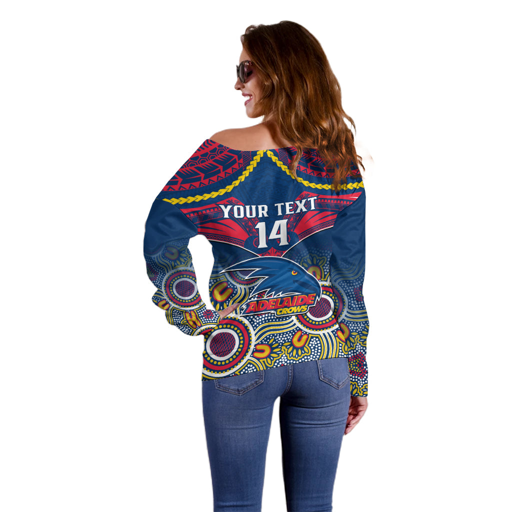 Personalised Adelaide Crows Football Off Shoulder Sweater Aboriginal Mix Polynesian Pattern LT14