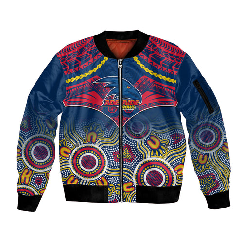Personalised Adelaide Crows Football Sleeve Zip Bomber Jacket Aboriginal Mix Polynesian Pattern LT14