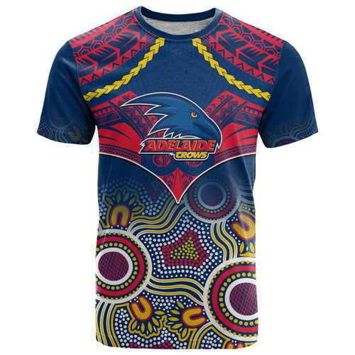 Personalised Adelaide Crows Football T Shirt Aboriginal Mix Polynesian Pattern LT14