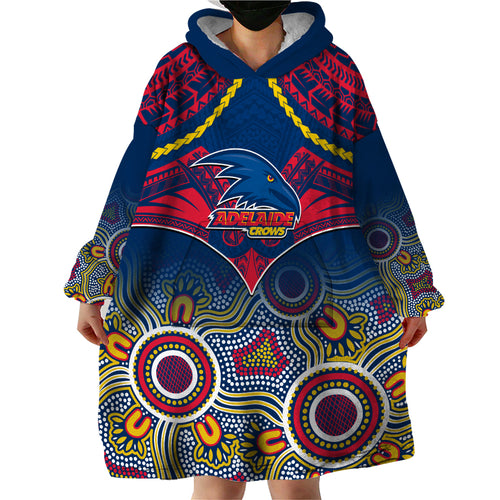 Personalised Adelaide Crows Football Wearable Blanket Hoodie Aboriginal Mix Polynesian Pattern LT14